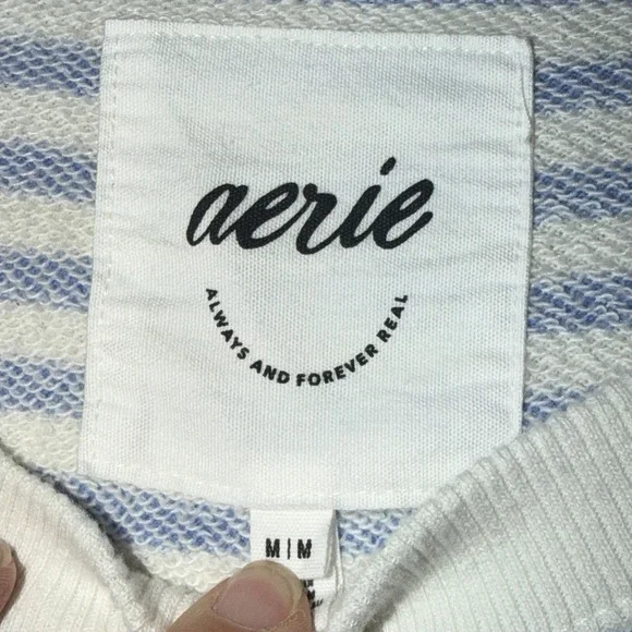 New Aerie Classic Crew Oversized Sweatshirt Blue White Stripes Size Medium NWT - Picture 3 of 7
